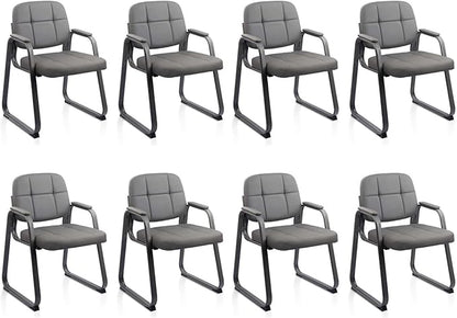 CLATINA Waiting Room Chairs with Padded Arms Leather Guest Chair no Wheels for Office Reception and Conference Desk with Sled Base Grey, 8PK
