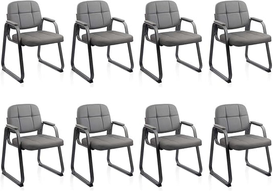 CLATINA Waiting Room Chairs with Padded Arms Leather Guest Chair no Wheels for Office Reception and Conference Desk with Sled Base Grey, 8PK