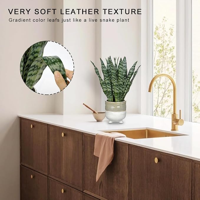 Hollyone Fake Snake Plant 13.5 Inch Large Artificial Snake Plant Potted with Ceramic Pot Faux Sansevieria Plant for Home Office Room Indoor Decor Housewarming Gifts