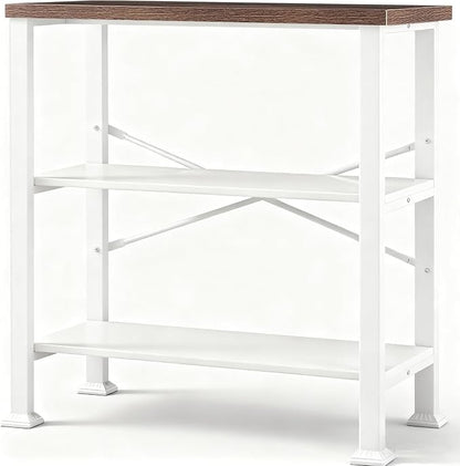 HOMBAZAAR 3 Tier Bookshelf,White Brown Industrial Book Shelf,Engineered Wood and Metal Small Bookcases,Low Shelf Bookcase for Living Room,Office,Bedroom and Kitchen