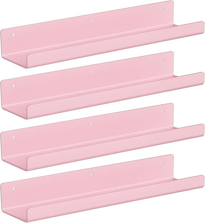 upsimples Acrylic Shelves for Wall Decor, 15" Display Shelf Perfume Organizer for Bathroom, Bedroom, Living Room, Floating Bookshelves for Kids, Pink, 4 Pack