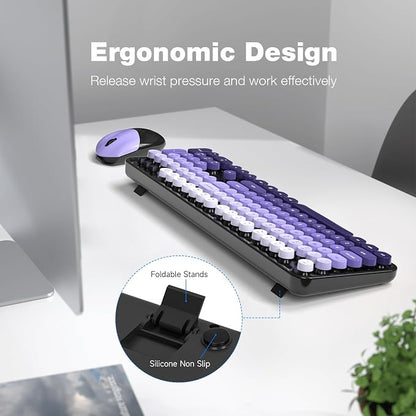 Dilter Wireless Keyboard and Mouse Combo, 104 Keys Full-Sized Typewriter Keyboards, 2.4 GHz USB Receiver Plug and Play for Windows, PC, Laptop, Desktop (Black Purple)