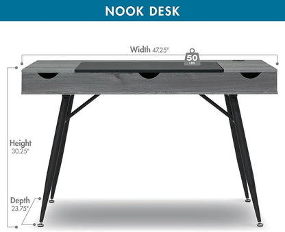 Calico Designs Nook Modern Office Laptop Writing Desk- 47.25″ Wide Home Workstation Space-Saving with Storage Compartments, Greywash