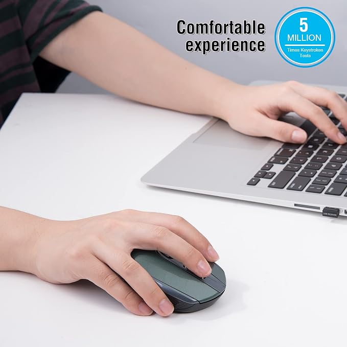 Wireless 2.4G Silent Cordless Mouse - 6 Buttons, 3 DPI Levels for Laptop, Desktop, MacBook, PC