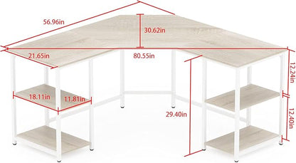 Elephance Large L-Shaped Computer Desk with Shelves, Corner Desk, Home Office Writing Workstation, Gaming Desk PC Latop Table with Storage