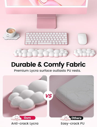 Vaydeer Cloud Keyboard Wrist Rest Set – Ergonomic Memory Foam Wrist Pad for Computer, Laptop & Gaming, Non-Slip Cute Desk Accessories for Office(Keyboard Rest + Mouse Rest + Coaster)