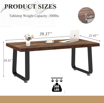HSH Rustic Coffee Table, Industrial Wood and Metal Center Table, Farmhouse Minimalist Oak Coffee Table for Living Room, Modern Rectangular Wooden Tea&Coffee Table for Bedroom Home, Rustic Brown, 39 In