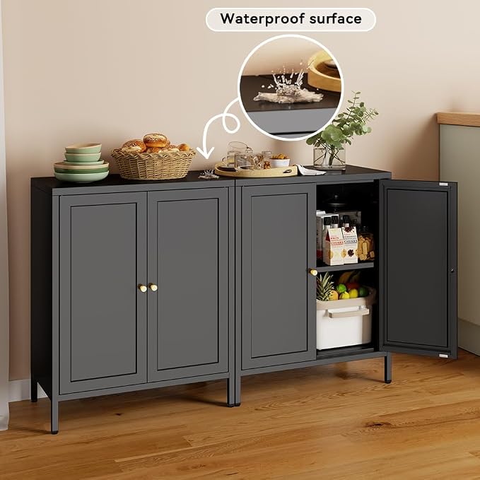2 Door Metal Storage Cabinet-Small Bathroom Storage Cabinet with 1 Adjustable Shelf,Metal Freestanding Sideboard for Home Office, Living Room, Hallway, Entryway(Square Door, Black)