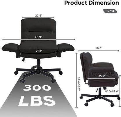 Bestier Criss Cross Office Chair with Flip-Up Armrests, Swivel Makeup Vanity Chair with Wheels & Side Pockets, Cross Legged Office Chair for Home Office, Bedroom, Black PU Leather