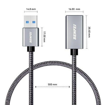 BENFEI USB 3.0 Extension Cable 1.5 Feet, Nylon Braided Compatible with Webcam, Camera, Phone, USB hub, Mouse, Keyboard, Printer, Hard Drive, Headset