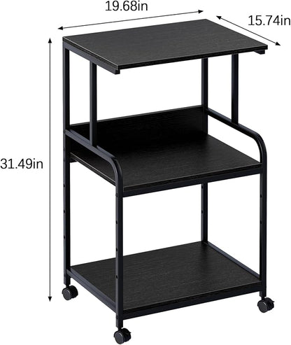 Arbuxzuy Printer Stand with Storage Shelf,3 Tier Printer Cart with Wheels,Mobile Printer Table for Home Office,Stands for Heat Press Scanner Fax,Industrial Style (Black)