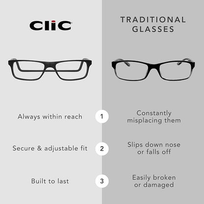Clic Magnetic Reading Glasses - Adjustable Neck Hanging Readers - Secure Fit with Rigid Headband - Original (S-M, Red, 3.00)