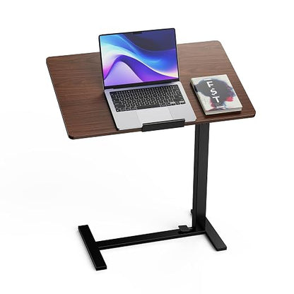 Mobile Standing Desk Adjustable Overbed Table, Pneumatic Height Adjustable Rolling Laptop Desk with Hidden Wheels, 0-180°Tilt Top Rolling Computer Cart Foldable for Home Office, Craft & Study, Brown