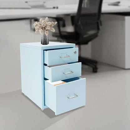 Mobile File Cabinet with 3 Drawers, Metal Filing Cabinet with Lock Vertical Storage Under Desk for Home Office Fits Legal Letter Document
