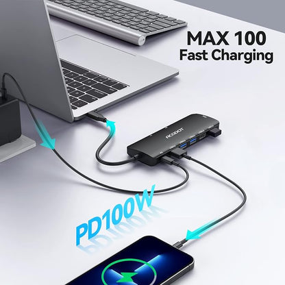 USB C Hub, 9-in-1 Multi-Port USB Adapter, 4K@60Hz HDMI, 100W Max PD, 3 USB3.0(5Gbps) + 2 USB2.0 Data Ports, SD/TF Card Reader for MacBook, iPad Pro, Dell, HP, Lenovo, Windows Laptop, Black