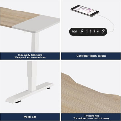 55 Inch Computer Desk with Power Outlets and USB Ports, Large Office Desk for Home Office, Modern Writing Table with Sturdy Frame