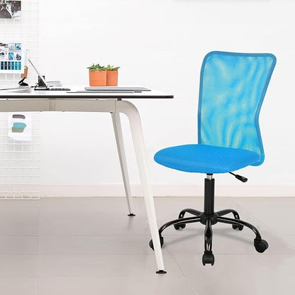 FDW Home Office Chair Mid Back Mesh Desk Chair Armless Computer Ergonomic Task Rolling Swivel Chair Back Support Adjustable Modern with Lumbar Support,Blue