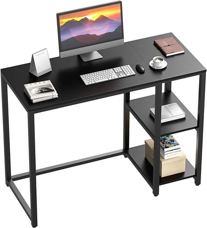 SINPAID 40 Inch Small Gaming Desk with Shelves for Small Spaces, Easy Assembly Study Desk, Sturdy Writing Desk for Bedroom & Home Office, Black