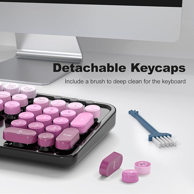 Wireless Keyboard and Mouse Combo, 2.4GHz Gradient Colorful Full-Size Retro Typewriter Keyboard with Wireless Mouse for PC/Desktop/Laptop/Windows (Black Pink)