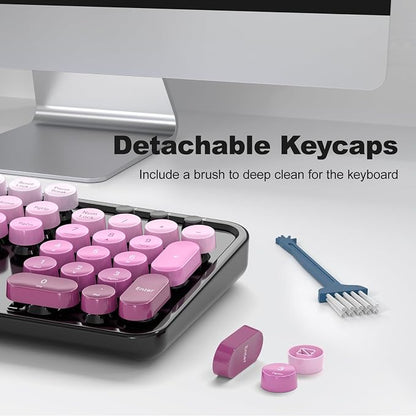 MOFII Wireless Keyboard and Mouse Combo, 2.4GHz Retro Typewriter Keyboard Full Size, Cute Wireless Mice, USB Dongle Plug and Play, for Laptop, PC, Desktop, Windows (Black Pink Gradient Color)