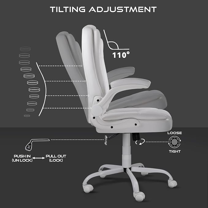 VITESSE Ergonomic Office Chair with Flip-up Armrests, Big and Tall Leather Executive Office Chair, High Back Lumbar Support Home Computer Desk Chair, Heavy and Duty Computer Chair (White)