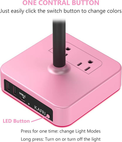 KAFRI RGB Headphone Stand with USB Charger Desk Gaming Headset Holder Hanger Rack with 3 USB Charging Port and 2 Outlet - Suitable for Gamer Desktop Table Game Earphone Accessories Girlfriend Gift