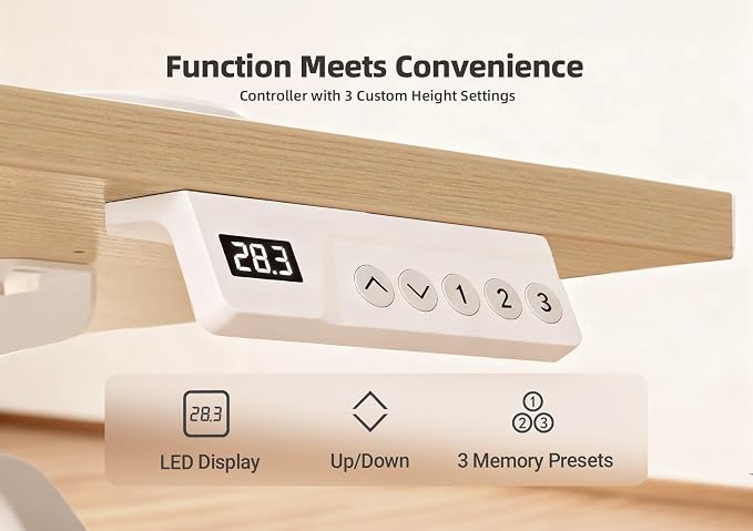 YDN Electric Standing Desk Adjustable Height, 32 x 19 Inches Stand up Desk with Cable Management, Home Office Desks with Splice Board & White Frame, Nature Top
