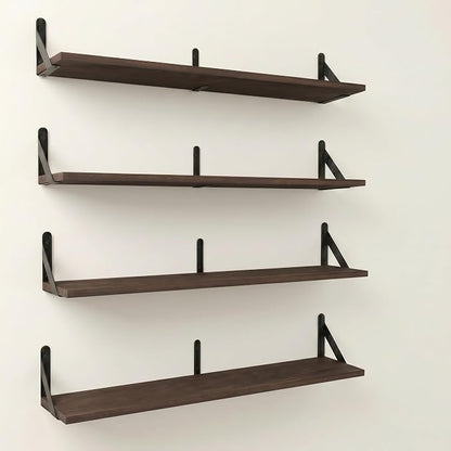 Long Wall Shelf,Large Floating Shelves for Wall,Wood Floating Bookshelves Hanging,Book Storage Display for Living Room Bedroom Office Bathroom Decor,4 Pack,36 Inch,Dark Brown