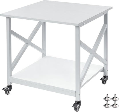 Fannova 23.6 x 23.6 Inches Large Printer Stand, 2 Tier Square Printer Table with Storage Shelf for Home Office, Multi-use Rolling Cart with Wheels for Laser, 3D Printer and Mini Fridge - White