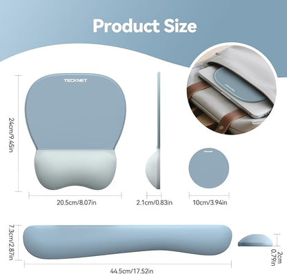 TECKNET Gel Mouse Pad with Wrist Rest, 3 in 1 Keyboard Wrist Rest for Pain Relief, Non-Slip PU Base & Easy Typing, Ergonomic Mousepad Set for Office & Home