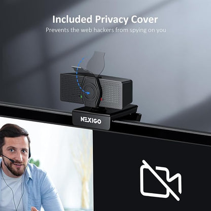 NexiGo N60 Pro (Gen 2) 1080P Webcam with Distortion-Free Lens, USB A to Type-C Data Cable, Noise Reduction Mic & Privacy Cover, for Zoom/Skype/Teams/Webex, Laptop MAC PC Desktop