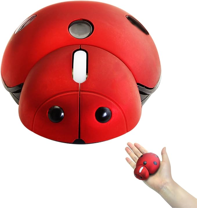 elec Space Mini Small Wireless Mouse for Kids, Cute Animal Ladybug Shape 3000DPI Portable Mobile Optical Mouse with USB Receiver Cordless Mouse for PC Mac Laptop Computer Notebook (Red)