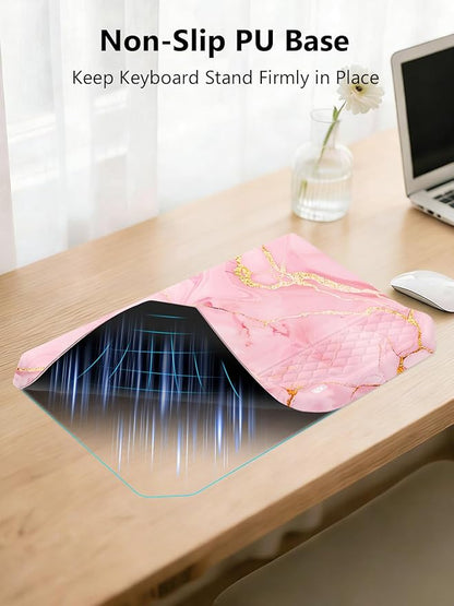 2-in-1 Ergonomic Keyboard Stand with Wrist Rest, Comfy Keyboard Riser Holder with Massage Design, Pink Marble