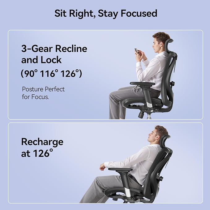 SIHOO M57 Ergonomic Mesh Office Chair, High Back Home Desk Chair with 3D Armrests, Lumbar Support and Adjustable Headrest, Comfortable Computer Chair, Big & Tall Office Chair Hold 330 LBS-Ebony
