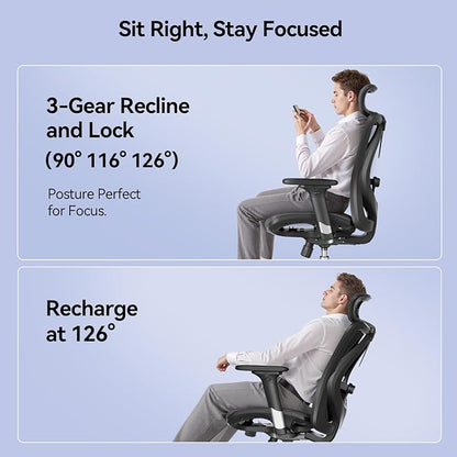 SIHOO M57 Ergonomic Mesh Office Chair, High Back Home Desk Chair with 3D Armrests, Lumbar Support and Adjustable Headrest, Comfortable Computer Chair, Big & Tall Office Chair Hold 330 LBS-Ebony