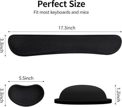 Bloss 2 Black Wrist Rest for Mouse & Keyboard, Ergonomic Wrist Support | Soft Memory Foam, Rubber Non-Slip, Wrist Rest for Mouse, Breathable, 1.2" Thick
