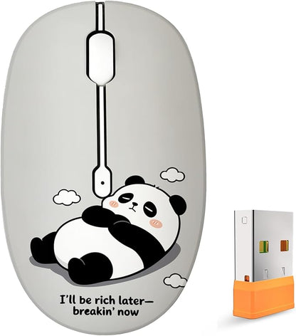 FMOUSE Cute Wireless Mouse, Bluetooth 2.4GHz Dual Mode with USB Receiver, Silent Click, AA Battery Powered, for Work Office Students, Compatible with Laptop Mac iPad PC (Slack Off Panda)