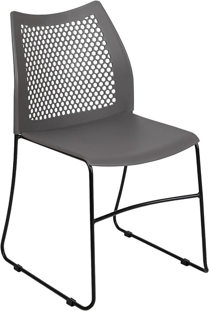 Flash Furniture HERCULES Series 661 lb. Capacity Gray Stack Chair with Air-Vent Back and Black Powder Coated Sled Base