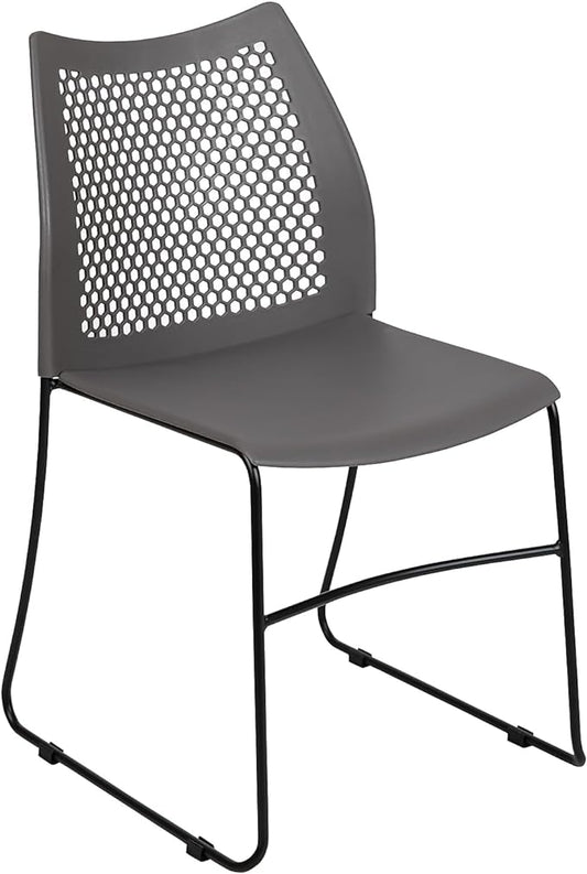 Flash Furniture HERCULES Series 661 lb. Capacity Gray Stack Chair with Air-Vent Back and Black Powder Coated Sled Base