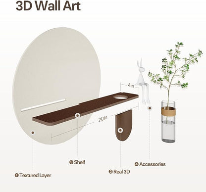 3D Textured Neutral Round Wall Art with Vase, Modern Minimalist Painting Artwork for Walls, Cream Geometric Circle Picture Wall Decor for Living Room, Hallway, Dining Room, Bedroom, Office, 24x31 Inch