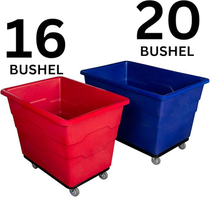 ReadySpace Commercial 20 Bushel Utility Cart with Steel Base, Poly Box Basket Truck, Laundry Cart, and Rolling Trash Bin, 51.5-Inch x 35.5-Inch x 36-Inch, 1000 Pound Weight Capacity, Red