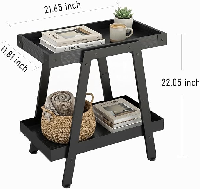 IPARTS EXPERT Farmhouse Side Table, 2-Tier Industrial End Table Black | Heavy Duty 150 LBS Idea for Living Room, Bedroom, Entryways, Home Offices Easy Assembly