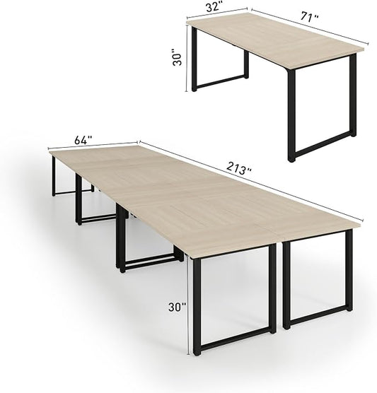 Bonzy Home 18FT Conference Table Set of 6, Modern Large Meeting Table Office Desks for 22 Person, Long Rectangle Table with Sturdy Metal Frame, 213" D x 64" W x 30" H, Natural