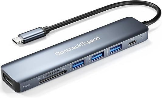 USB C Hub, DockteckExpand 7 in 1 USB-C Multiport Adapter with 4K HDMI, 100W Power Delivery, 3 USB 3.0 Ports, SD/TF Card Reader, for MacBook Pro/Air, iMac, iPad Pro, Surface Pro 7/8, XPS, HP and More