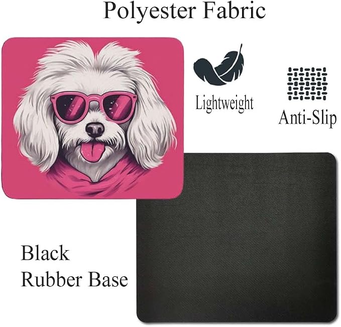 Pink Mousepad Glamour Dog Havanese Mouse Pad for Home Office Gaming Working Desk Computer Desktop Accessories Non-Slip Rubber Mousepad for Dog Lovers