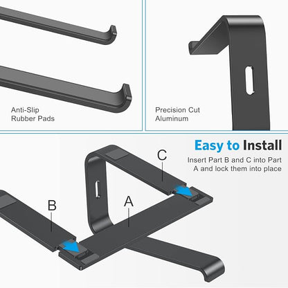 OMOTON Laptop Stand, Detachable Laptop Mount, Aluminum Laptop Holder Stand for Desk, Compatible with MacBook Air/Pro, Dell, HP and All Laptops (11-16 inch), Black