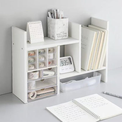 Desktop Shelf Organizer, Adjustable Wood Office Storage Rack, Counter Display Small Bookshelf for Home/Office/School(White)