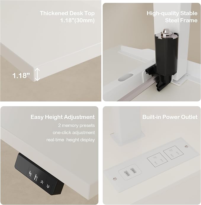 ModernMate 63" Standing Desk with File Cabinet, Privacy Panel, AC/USB, 1.18" Desktop, Executive L Shaped Height Adjustable Desk, Electric Stand Up Table with 3 Drawers, White Rattan