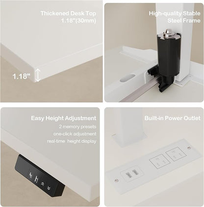 ModernMate 63" Standing Desk with File Cabinet, Privacy Panel, AC/USB, 1.18" Desktop, Executive L Shaped Height Adjustable Desk, Electric Stand Up Table with 3 Drawers, White Rattan