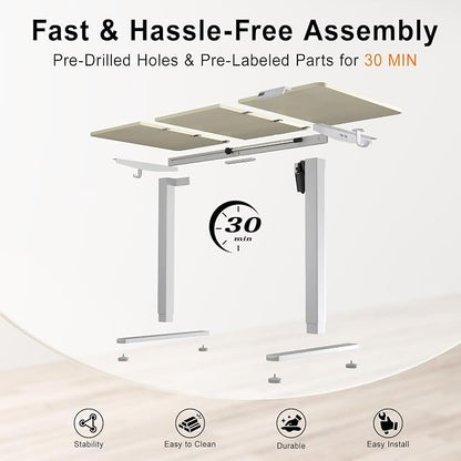 Height Adjustable Electric Desk, 63x24 Inches Stand up Desk with 3 Memory Presets & Child Lock, Quiet Motor, Industrial Steel Frame, Dual Hooks, for Ultimate Computer Workstation, Natural